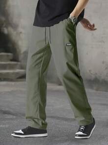 Men's Lightweight Outdoor Sports Pants, Straight Leg Jogging Trousers, Casual Drawstring Waist Thin Sports Pants, Spring/Summer - Army Green - View 5