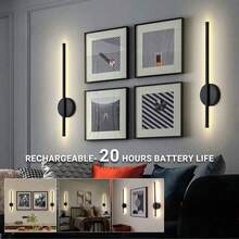 1 pieza Lámpara de pared LED minimalista nórdica moderna, luz nocturna, adecuada para dormitorio, sala de estar, 3 colores ajustables, recargable, tipo C, lámpara de pared montada, superficie comercial antioxidante, adecuada para dormitorio, sala de estar, cafetería, pasillo, decoración de pared y lámpara de pared de hotel, decoración de pared de fondo de TV 2200mAh - Lámpara de pared con tira LED y control remoto - Ver 7
