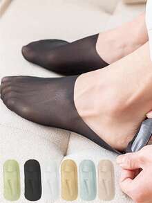 1/5/10双装女士夏季超薄隐形低帮硅胶防滑网眼无缝冰丝船袜 - 彩色 - 查看 1