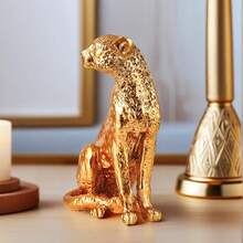 [Retro Gold Leopard] Gold Resin Leopard Figurine, 1 Piece, Retro-Style Desktop Decoration, Suitable For Study, Office, And Hotel Decoration. - Multicolor - View 1