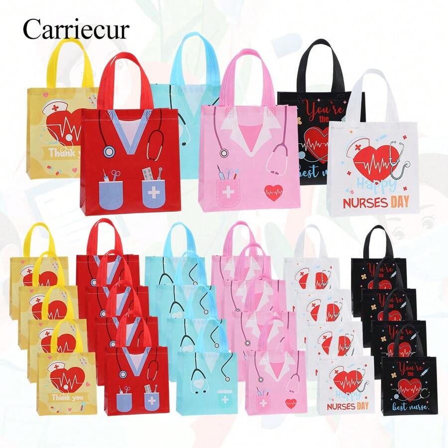 CARRIECUR Bolsa de tote reutilizable de tela no tejida con asa, bolsa de regalo de apreciación a las enfermeras en múltiples colores, adecuada para la graduación de la escuela de enfermería, el Día de las Enfermeras, la fiesta del hospital, la decoración de la Semana de las Enfermeras - Ver 1