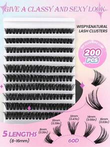 200pcs 60D-Curl Fluffy Faux Mink Eyelashes, Natural & Lengthening Cluster False Lashes, Soft & Fluffy, Suitable For Beginners DIY Eye Makeup, Reusable Eyelash Clusters - D - View 3