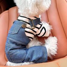 PETSIN 1pc Pet Clothes, Dog/Outfit, Stylish & Cute Apparel Small Dogs, Comfortable Striped Classic 4-Leg Pants Design Small Breed - Màu xanh lam - Xem 9