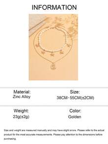2 peças/Conjunto Colar de Corrente Feito à Mão com Contas de Conchas Douradas na Moda, Colar Pingente de Estrela do Mar e Concha de Liga Minimalista, Adequado para Uso Diário, Decoração e Festa/Festival de Música - Dourado - Visão 5