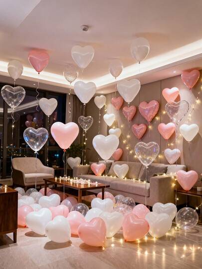Bộ 30 quả bóng bay hình trái tim màu trắng, hồng và trong suốt, làm bằng chất liệu latex, thích hợp cho Ngày Valentine, đám cưới, sinh nhật bé gái, lễ đính hôn, tiệc cô dâu, trang trí tiệc bất ngờ, trang trí phòng, tạo không khí lãng mạn.