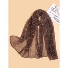 1 pieza Pañuelo de mujer ligero de unicolor con lentejuelas, pañuelo para la cabeza, hiyab de Oriente Medio, chal decorativo, protección solar para la playa, adecuado para uso diario - Café integral - Ver 4