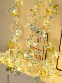 1pc Blue 20LED Spring Flower Fairy String Lights, Romantic Hanging, Artificial Flower Spring Decor Lights, Pink Floral Vine Lights, Battery Powered (Batteries Not Included), Green Leaf Vine, Suitable For Valentine's Day, Spring Decor, Wedding Decor, Home, Bedroom, Garden, Wedding, Mother's Day Decor, Party - Multicolor - View 5