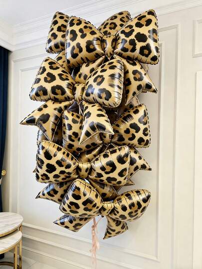 2/6pcs Large Leopard Print Bow Foil Balloons, Suitable For Women's Birthday Party, Bachelorette Party, Bow-Themed Party Decorations, Applicable For Wedding, Birthday, Bridal Shower, Graduation, Father's Day, Bachelorette Party, Jungle Animal Themed Party