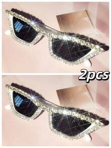 Eyeglasses#17078 1件裝水鑽裝飾密集反光閃亮鑽石效果女款可愛派對裝飾眼鏡，適合婚禮、音樂節、街拍、遊行裝飾，水晶裝飾粉色塑膠框，Y2K奢華度假派對穿搭，可愛時尚貓眼眼鏡，適合海邊穿搭、日系主題派對（附清潔布），自拍旅行酷炫COS，黑色、紅色、藍色、銀色、綠色、粉色 - 彩色 - 查看 37
