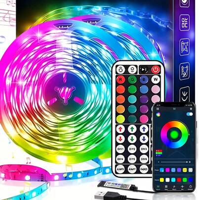 1 dải đèn LED thông minh, chất lượng cao 5050, đổi màu RGB, hỗ trợ điều khiển bằng ứng dụng di động, điều khiển từ xa 44 phím, chức năng đồng bộ nhạc, thích hợp trang trí nhà cửa, phòng ngủ, nhà bếp, phông nền TV, các dịp lễ hội, trang trí Giáng sinh và làm quà tặng.