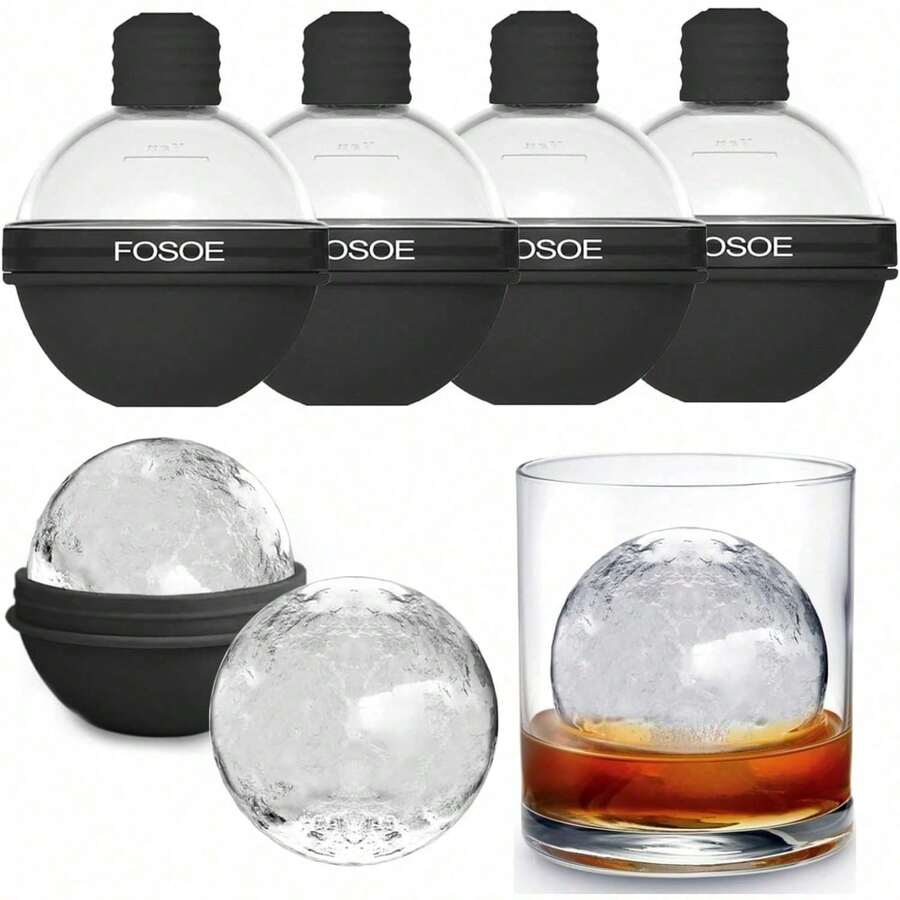 Silicone Ice Ball Molds For Whiskey - Set Of 4 Round Makers With Lids For Cocktails, Bourbon, And Drinks - 預設 - 查看 1