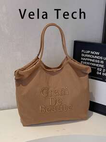 2026 Nuevo bolso de mano para mujer, diseño de nicho de gran capacidad para ir al trabajo, bolso de hombro casual y versátil de estilo minimalista y de moda, tela de nailon cómoda con diseño de color block, correas de hombro duales cómodas, diseño de apertura superior, capacidad espaciosa, de moda en línea - Caqui - Ver 11