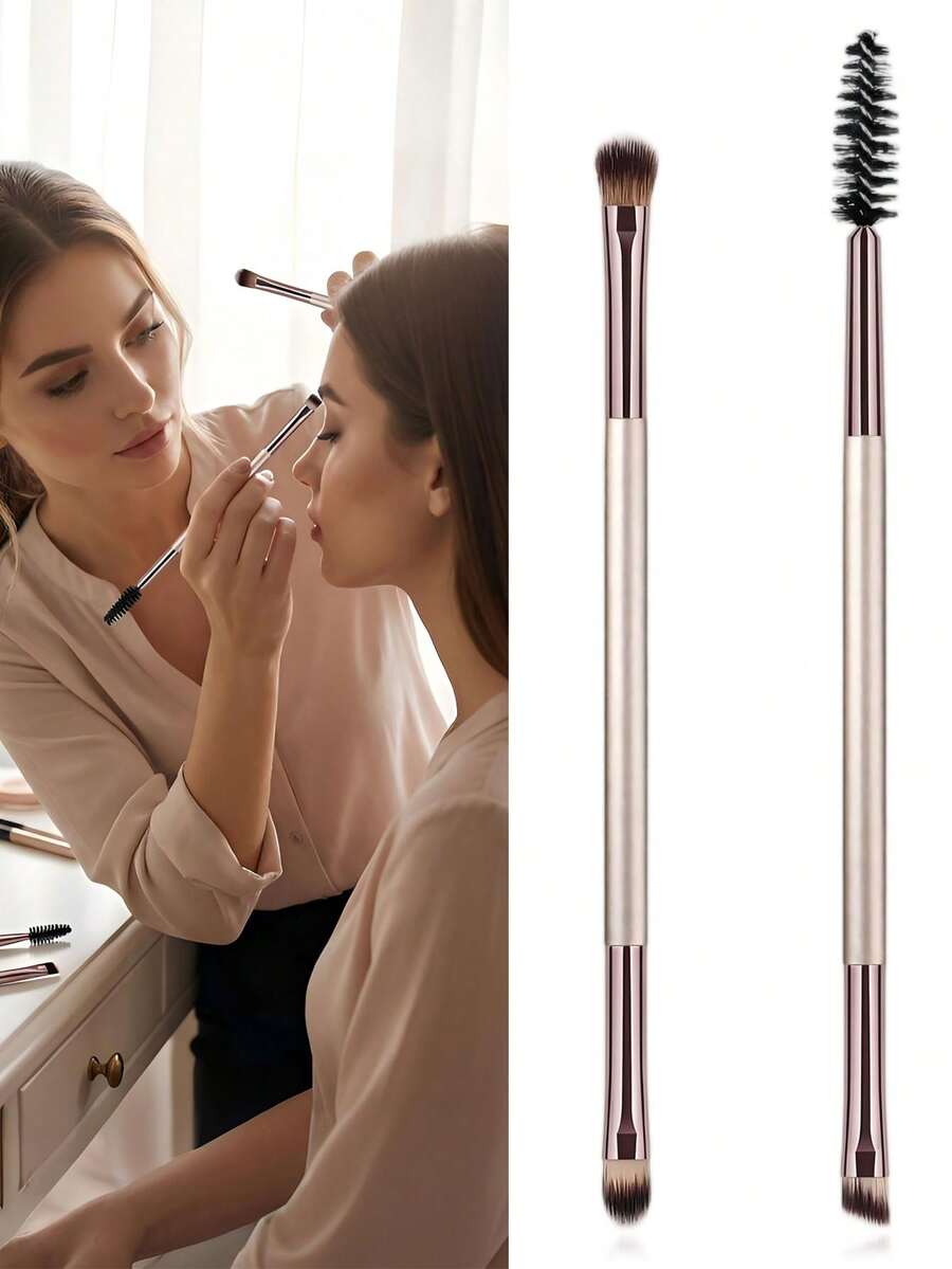 2支/套双头眼部化妆刷，眼影刷，高光刷，晕染刷，眉刷，眼影刷，化妆刷，螺旋刷，睫毛眉刷，睫毛膏刷，长柄睫毛刷，便携式睫毛刷化妆刷套装，香槟金眼影刷套装，柔软毛化妆刷，眼部化妆刷，初学者鼻部轮廓晕染刷，精准眼线刷，斜角眉刷，化妆工具套装 - 彩色 - 查看 1