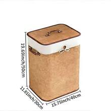 Giỏ đựng đồ giặt bằng tre dung tích lớn có nắp đậy, tay cầm bọc da PU có thể gập lại, thích hợp cho phòng tắm, phòng giặt, phòng ngủ, tiết kiệm không gian. - Màu nâu  Mocha - Xem 7
