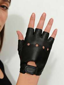 1 Pair Men's Street Dance Half Finger Leather Gloves, Suitable For Nightclub Pole Dancing, Dance Performances - Black - View 6