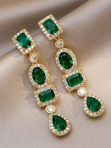 1 Pair Romantic Cubic Zirconia Drop Earrings For Women For Wedding Engagement Anniversary Party Jewelry Valentine's Day Gift - 1# - View 1