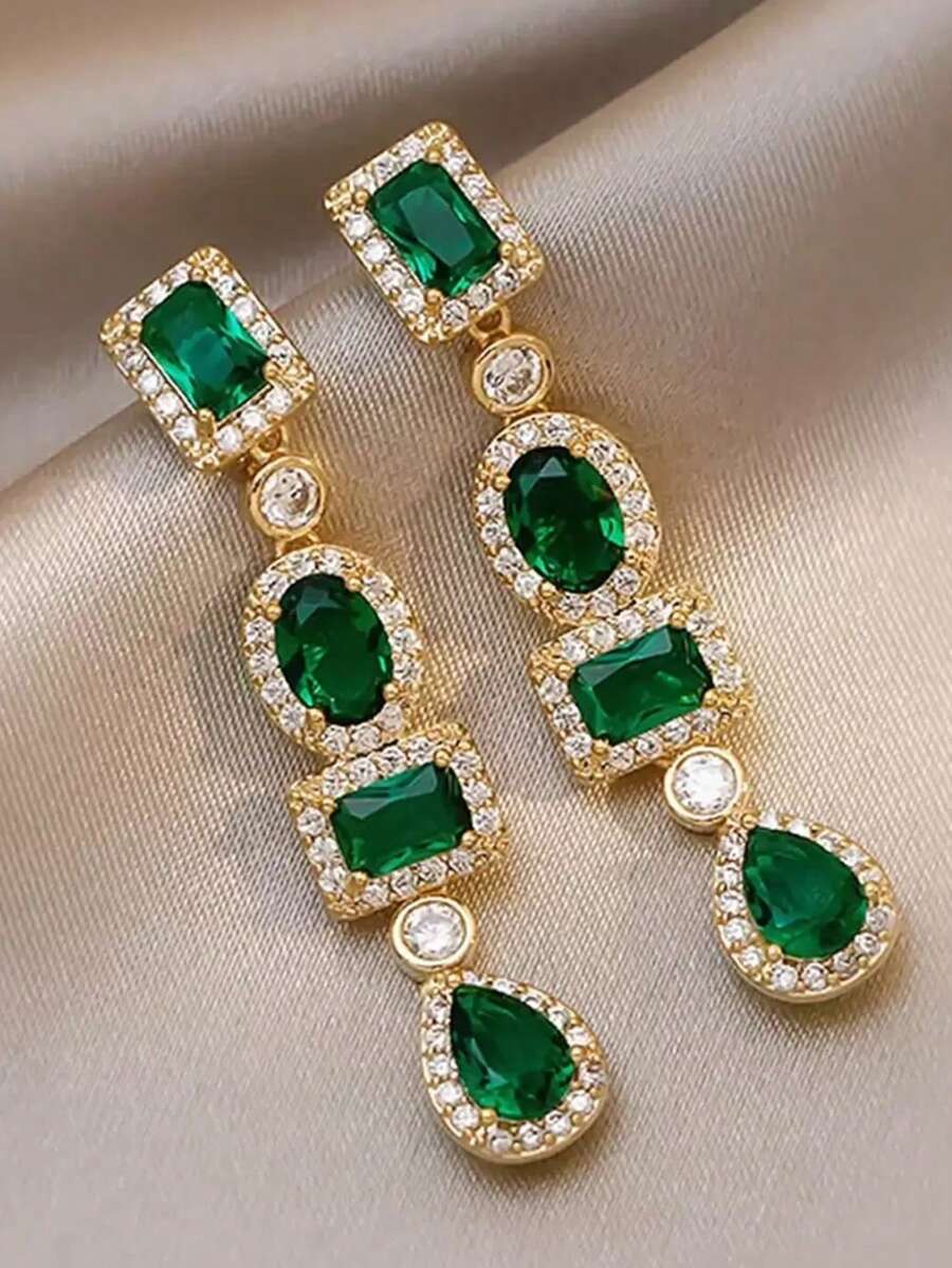 1 Pair Romantic Cubic Zirconia Drop Earrings For Women For Wedding Engagement Anniversary Party Jewelry Valentine's Day Gift - 1# - View 1