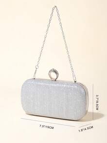 迷你奢华闪亮时尚盒包，金属链条新娘派对婚礼晚宴手拿包 - 銀色 - 查看 2