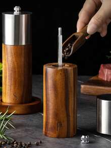 1pc/2pcs/3pcs Stainless Steel & Rosewood Pepper Mill, Manual Spice Grinder For Home Kitchen, Salt & Pepper Shaker - Multicolor - View 7
