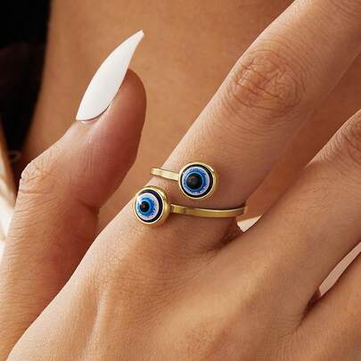 1 pieza Anillo de acero inoxidable con ojo de diablo, suerte y paz, regalo elegante y versátil de moda