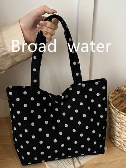 White Polka Dot Women's Tote Bag, Casual Commuter Bag With Large Capacity, Fashion Versatile Shoulder Bag
