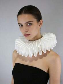 1pc White Pleated Fake Collar, Medieval Art Retro Multipurpose Fake Collar Accessory For Costumes And Stage Props - 白色 - 查看 2