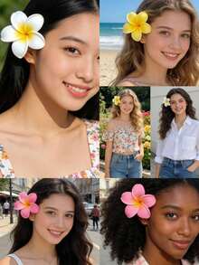 20个夏威夷泡沫花发夹 - 黄檀木花发夹 - 人造花发夹，适合女性、新娘、婚礼、派对、海滩和其他场合 - 多色 - 查看 5