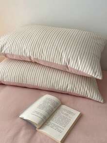 Bộ 2 vỏ gối kẻ sọc đơn giản 100% polyester (không bao gồm ruột gối), có thể giặt máy, phù hợp cho mọi mùa. - Nhiều màu - Xem 10