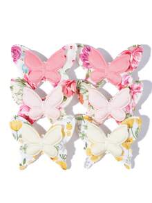 6pcs Double-Layer 3D Floral Butterfly Hair Clips, Fashion Accessories - Multicolor - View 9