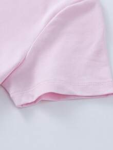 Annil Camiseta de manga corta para niñas, suéter de punto para niños de talla media y grande, top casual fresco y elástico para niñas. - Polvo energético - Ver 5