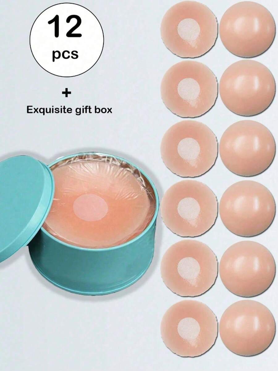 2/6/12pcs Reusable Women Nipple Covers, Silicone Adhesive Invisible Pasties With Travel Case
