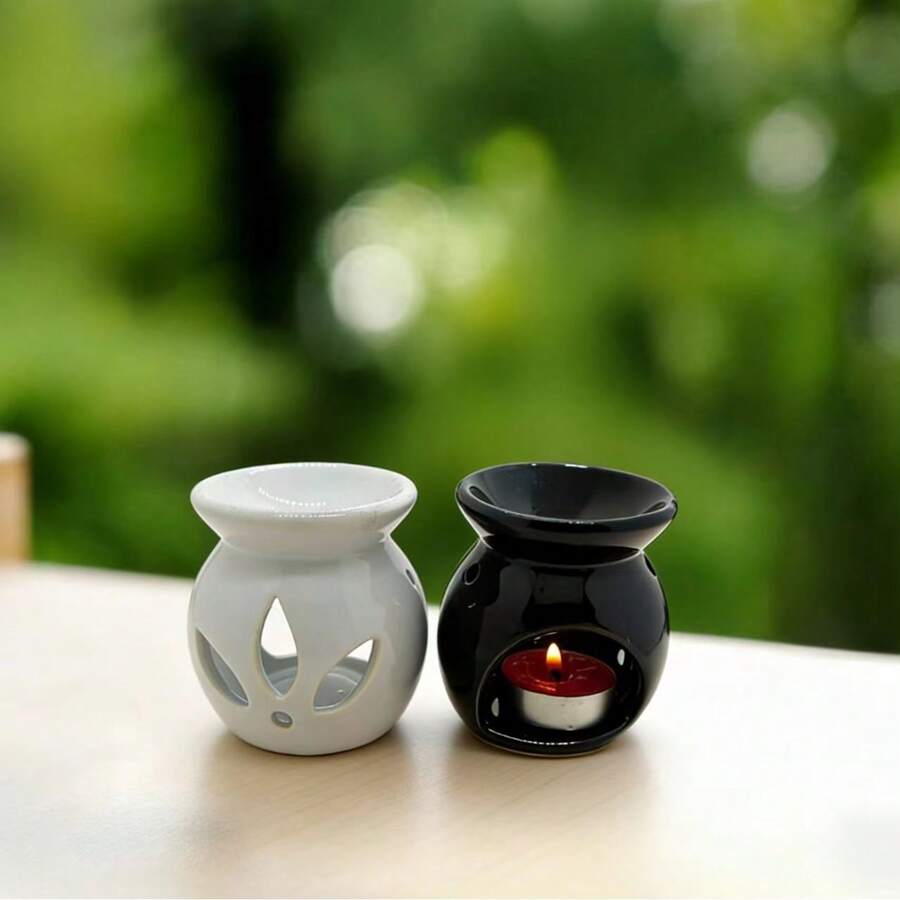 手工陶瓷香薰扩散器，营造卧室柔和氛围，黑白陶瓷精油炉 - 幸運三葉草 - 查看 1