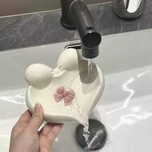 White Heart-Shaped Soap Dish, Fashionable Unique High-End Luxury, White Hole-Free Design, Moisture-Proof Drainage, Bathroom Sink Soap Holder, Moisture-Proof Soap Storage Rack For Home Use - A - View 3