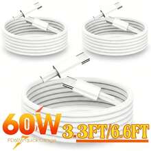 3.3英尺/6.6英尺 Type-C 转 Type-C 快速充电线，防缠绕高效耐用 USB-C 数据线，兼容 17 Pro Max/17 Pro/17/16/15 Pro Max/15 Pro/15， - 白色 - 查看 3