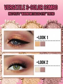 Misslyn 1件 EYE Want It 3色眼影套組，附鏡子與刷具，啞光珠光閃粉高顯色，質地柔軟易暈染，Y2K派對海灘旅行妝容，新年禮物，情人節禮物 - 34 SUNSET VIBES - 查看 5