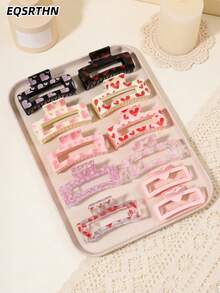 Cute Heart Pattern Hair Clips Set Composed Of Rectangular Jaw Clips In Love Heart Patterns And Charming Pink Heart Clips Ideal For Daily Styling Vacation Photoshoots Gifting And Girls' Night Out - Multicolor - View 6