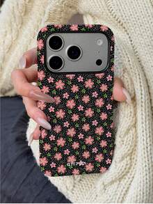 Coque de téléphone Flower 1 à motif floral et base noire, adaptée pour  17 Pro Max, compatible avec  16 Pro Max, 15 Pro Max, 14 Pro Max, coque de téléphone amusante de style coréen, également adaptée pour 11/12/ 13/14/15/19 Pro Max Plus, design élégant convenant aux hommes et aux femmes, un cadeau idéal pour les amies à Noël, la Saint-Valentin, Pâques, la saison des mariages et les anniversaires. - Blanc 1 - Voir 5