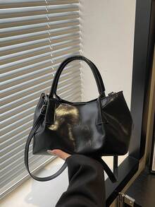 2026 New Retro Large Capacity Shoulder Bag, Minimalist Chic Commuter Underarm Tote Bag - Black - View 1