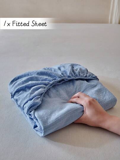 1 bộ ga trải giường dệt jacquard sọc dọc màu xanh da trời nhạt, kiểu dáng tối giản hiện đại, phù hợp cho mọi mùa, mềm mại và thoáng khí, có thể giặt máy, túi sâu, đủ mọi kích cỡ.