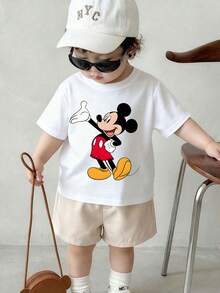 This Casual, Simple Disney T-Shirt Features A Round Neckline, Short Sleeves, And A Mickey Mouse Graphic; Designed Specifically For Infants And Toddlers-Suitable For Both Boys And Girls-It Is The Ideal Choice For Summer Wear. - 白色 - 查看 1