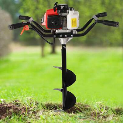 kangten Two Men 2 Stroke 3Horsepower Gas Power Post Hole Digger Engine With 8-Inch Auger Fence Post Hole Drill Drilling Excavator Ground Drill For Gardening