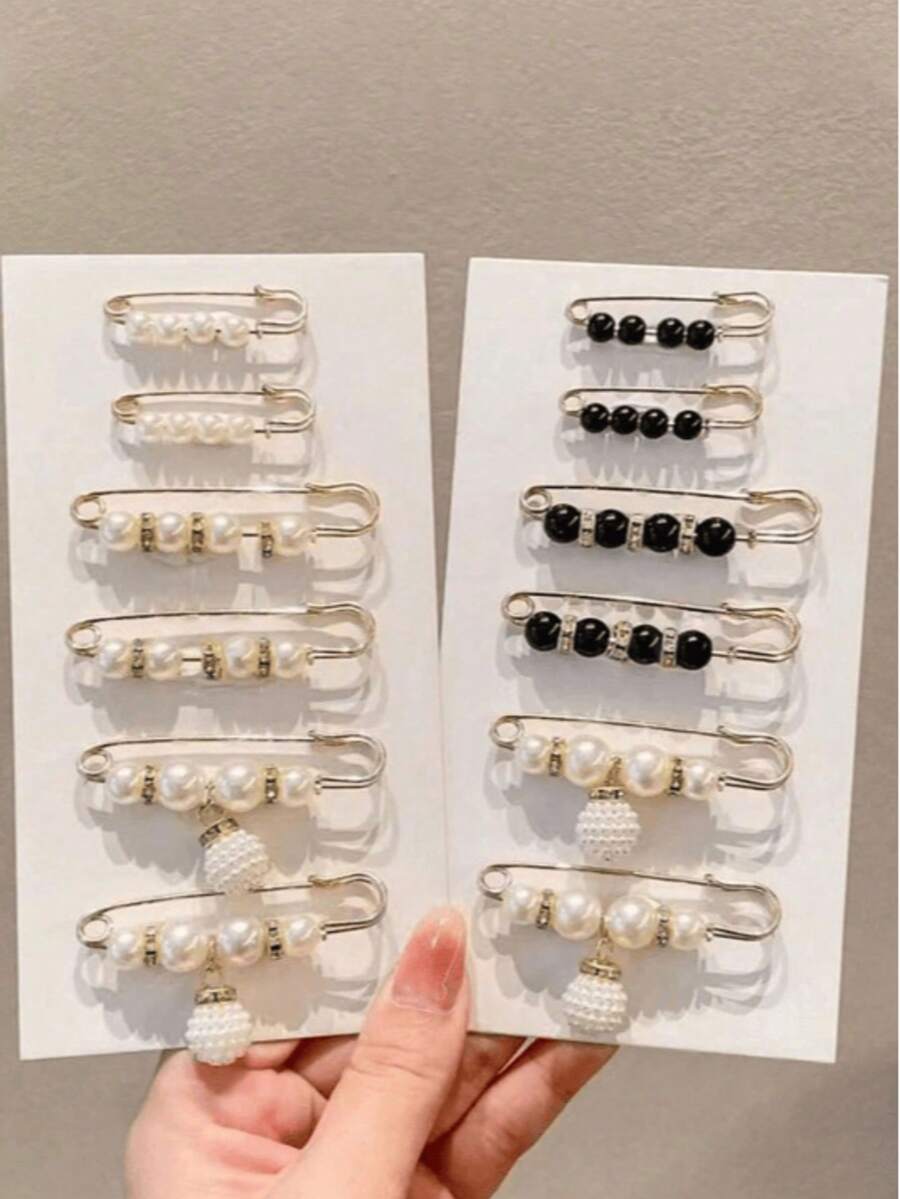 8枚珍珠胸针，女士女孩服装连衣裙裤子裙子开衫领子，仿珍珠胸针，女士裤子延长别针（无卡片） - 彩色 - 查看 1