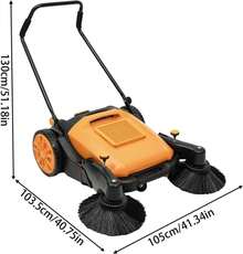 41in Walk-Behind Push Floor Sweeper,Outdoor Lawn Sweeper With Adjustable Handle &Amp; 5-Gear Brush,Manual Hand Push Broom For Warehouse, Factory, Home, Heavy-Duty ABS Commercial Sweeper - Trắng - Xem 3