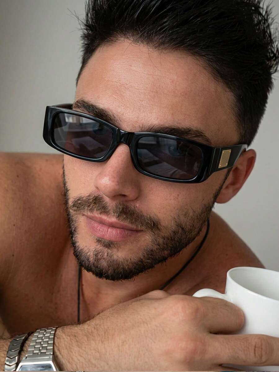 1 Cặp kính gọng vuông màu đen dành cho nam, kiểu dáng retro phong cách đường phố Mỹ. - Màu đen bóng - Xem 1