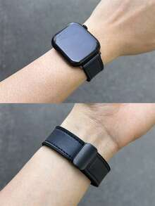 1件中性真皮與矽膠磁吸錶帶，適用於 ，適合 42mm、38mm、40mm、41mm、44mm、45mm、46mm、49mm 尺寸，時尚智慧手錶替換錶帶，相容於 Series Ultra2/1、SE2、SE 11、10、9、8、7、6、5、4、3、2、1 及其他機型，可作為學生返校禮物 - 深邃藍 - 查看 8