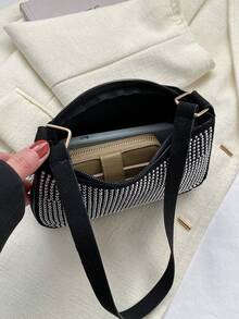 Fashionable Rhinestone Studded Shiny Women's Underarm Bag, New Minimalist Elegant One Shoulder Handbag - Silver - View 3