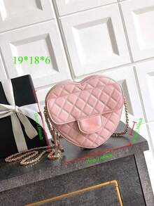 Pink Heart - Shaped Quilted Chain Crossbody Bag For Women - 19 * 18 * 6cm - Cute Casual Shoulder Purse​ - 粉色 - 查看 5