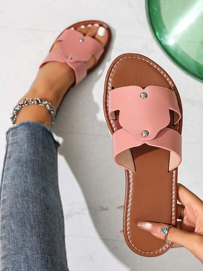 韩版休闲平底拖鞋，女鞋，露趾凉鞋，适合春夏穿着，可搭配连衣裙，适合海滩、公寓等场合，棕色