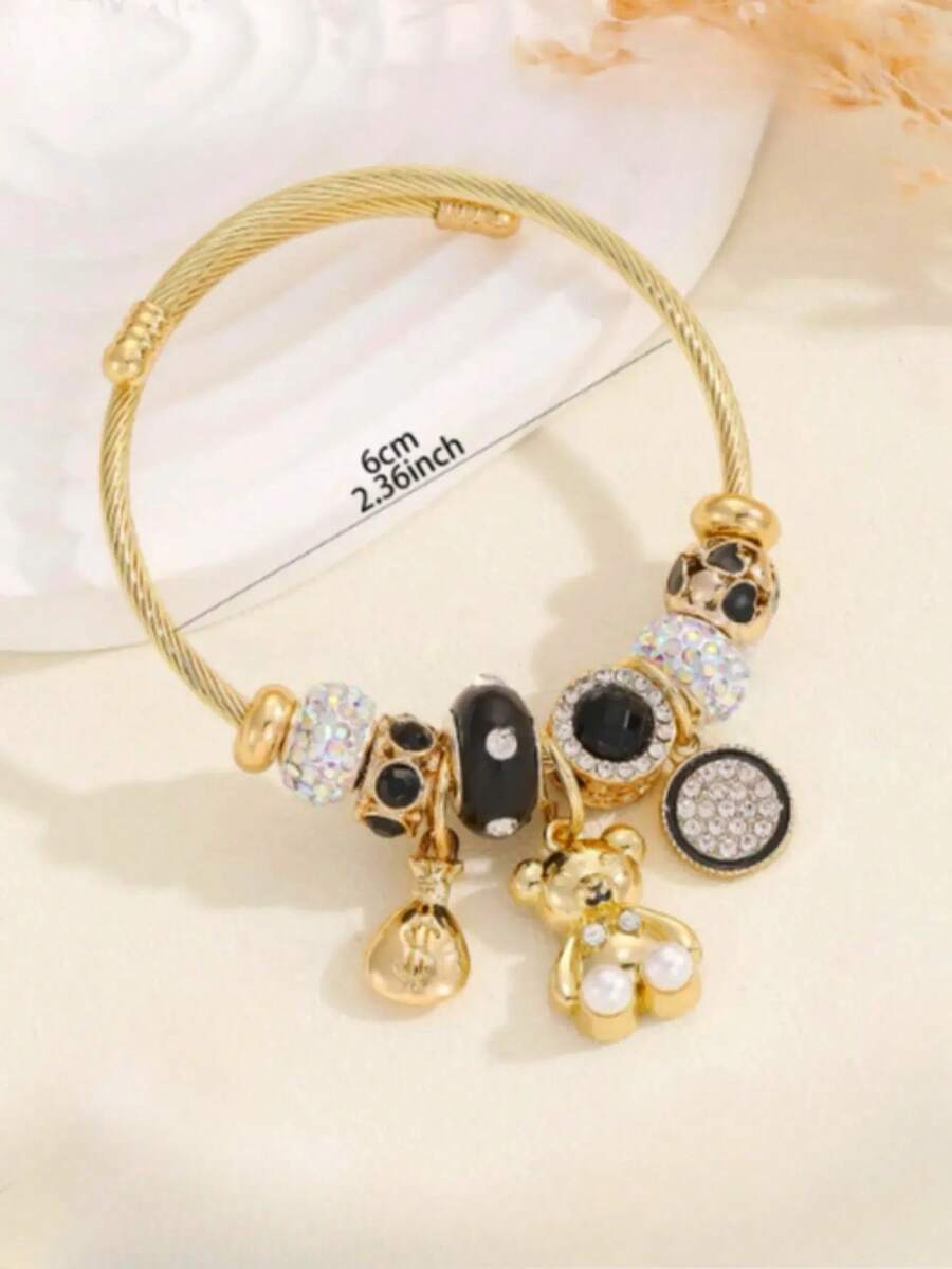 1 chiếc vòng tay hình gấu vàng có ngăn đựng tiền xu, vòng đeo tay đính hạt thủ công. - Nhiều màu - Xem 1