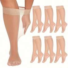 6双装女士加大码过膝长袜 | 透气弹力尼龙材质，防缠绕设计，适合搭配夏季连衣裙和半身裙，多色套装（黑色、棕色、米色、浅粉色），百搭袜子，优雅丝袜 - 彩色 - 查看 12